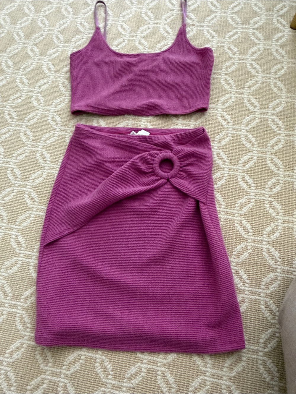 Privacy please Women's Purple Knit Skirt Twist Ring Detail xs skirt and sm top